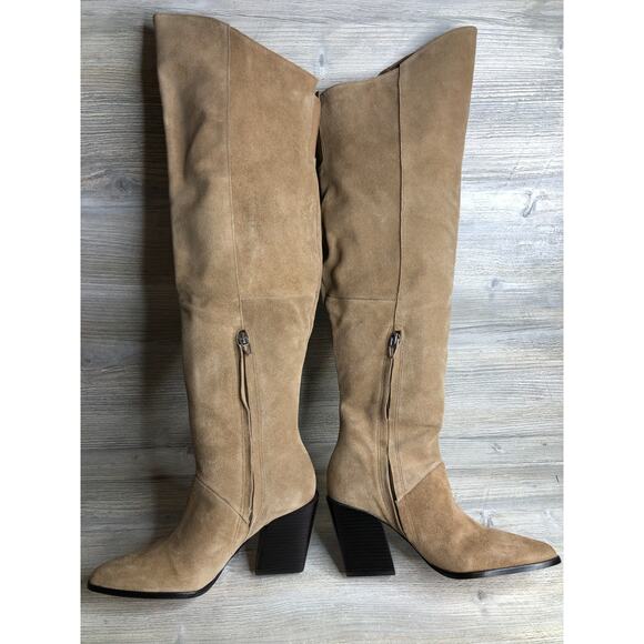 Dolce Vita Lupin Knee High Boots Women's 6 E WC Wide Calf Mushroom Suede Heeled - Picture 4 of 6